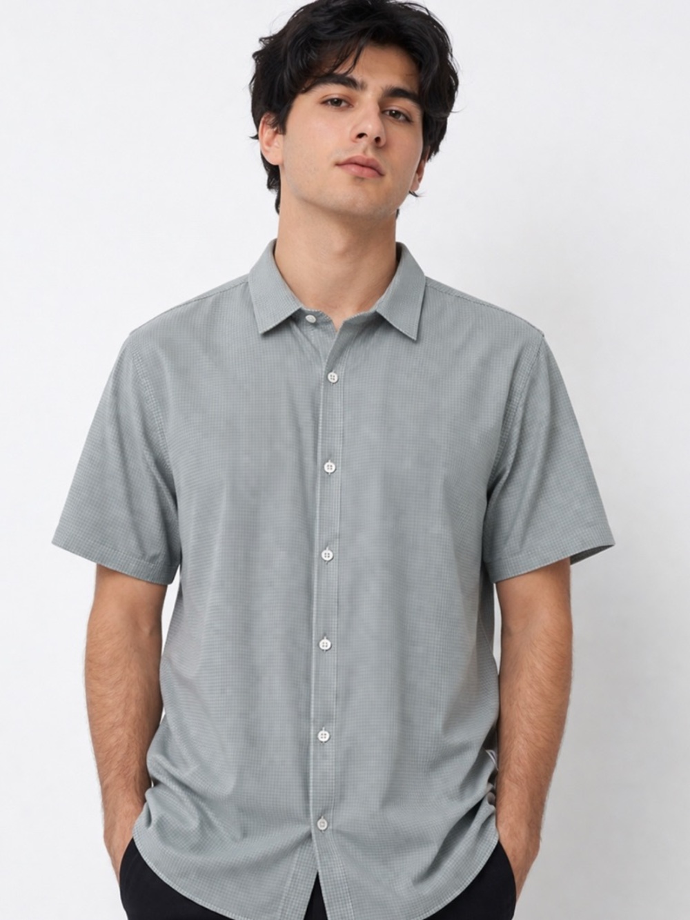 Kenneth Cole Shirt XL Gray Geometric Print Short Sleeve Stretch
